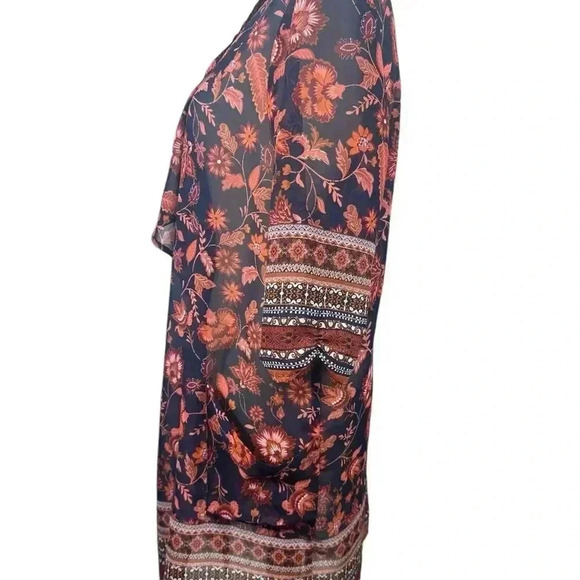 Band of Gypsies orange and blue open front flowy kimono size XS - Picture 4 of 9